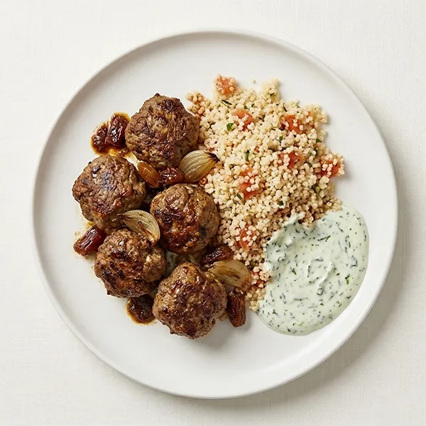 Spiced Moroccan Beef Meatballs with Tomato Couscous